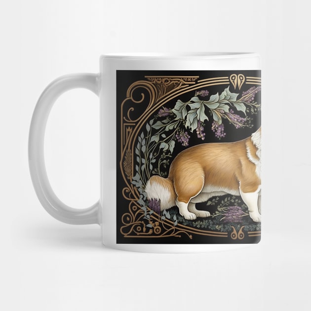 Pembroke Welsh Corgi Standing Among Lavender - Art Nouveau Style by ArtNouveauChic